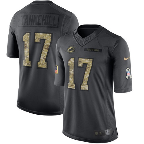 Men's Limited Ryan Tannehill Nike Jersey Black - #17 2016 Salute to Service NFL Miami Dolphins